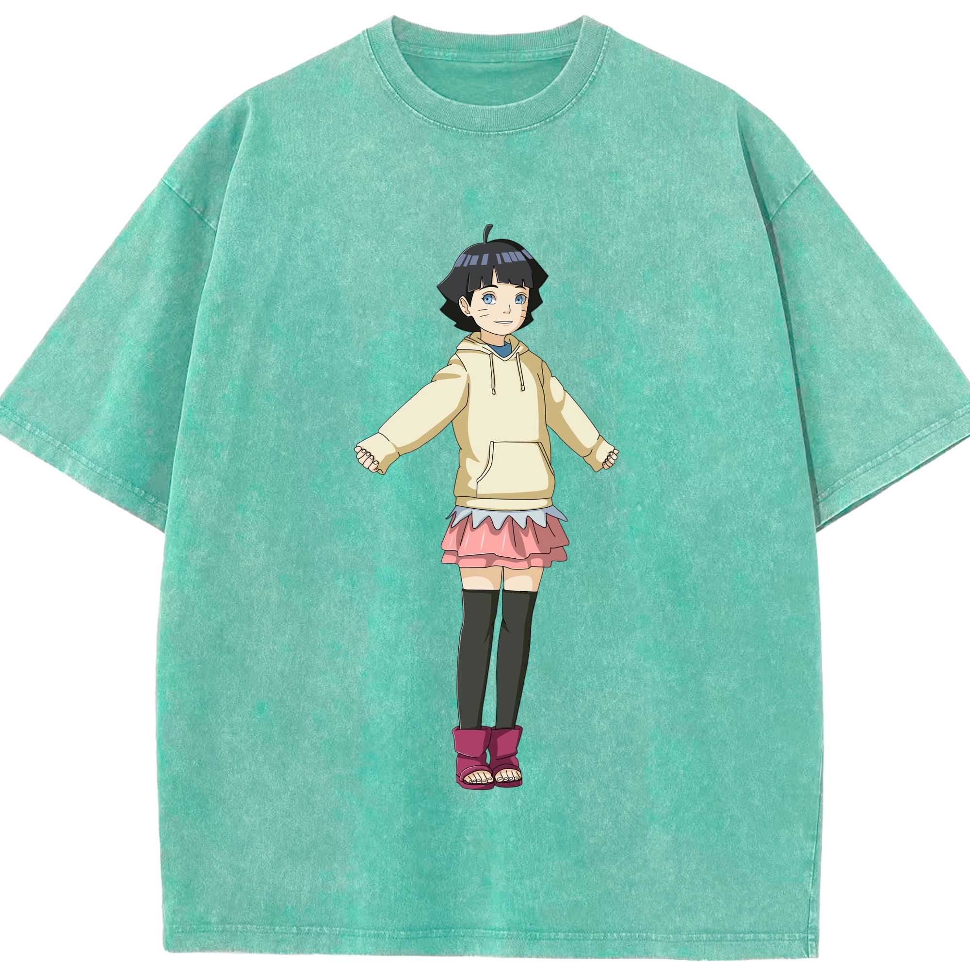 （画像用） NARUTO -ナルト- うずまき ヒマワリ Uzumaki Himawari 綿100% ヴィンテージ風 半袖Tシャツ（フロントプリント）